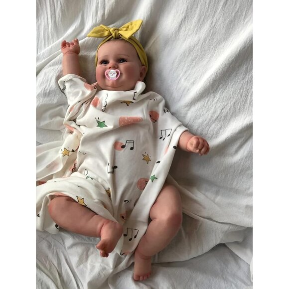 🆕20 Inches Full Vinyl Body Real Baby Size Hand Painted Hair With Yellow Dress - Picture 3 of 7